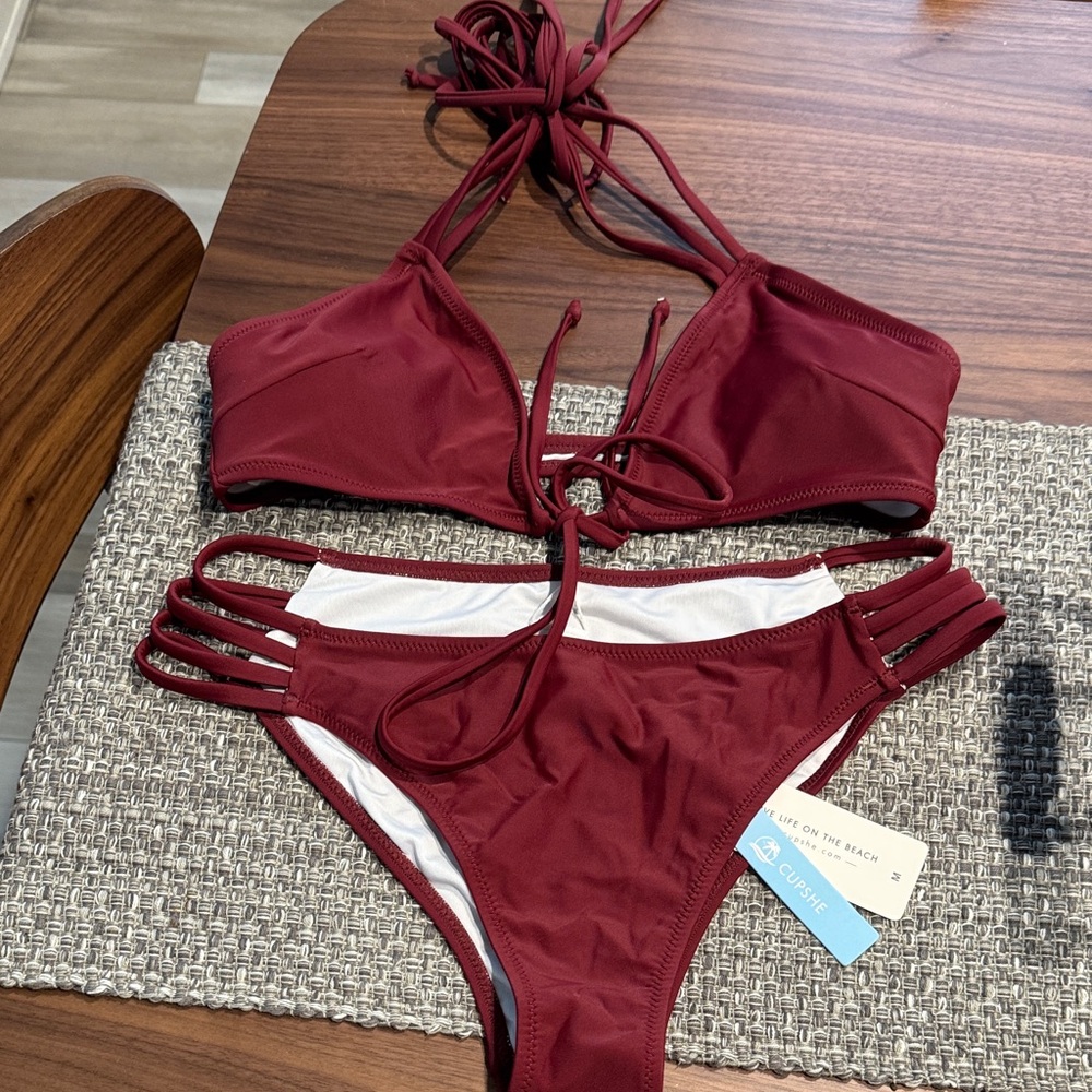 Cupshe Burgundy Strappy Bikini Set